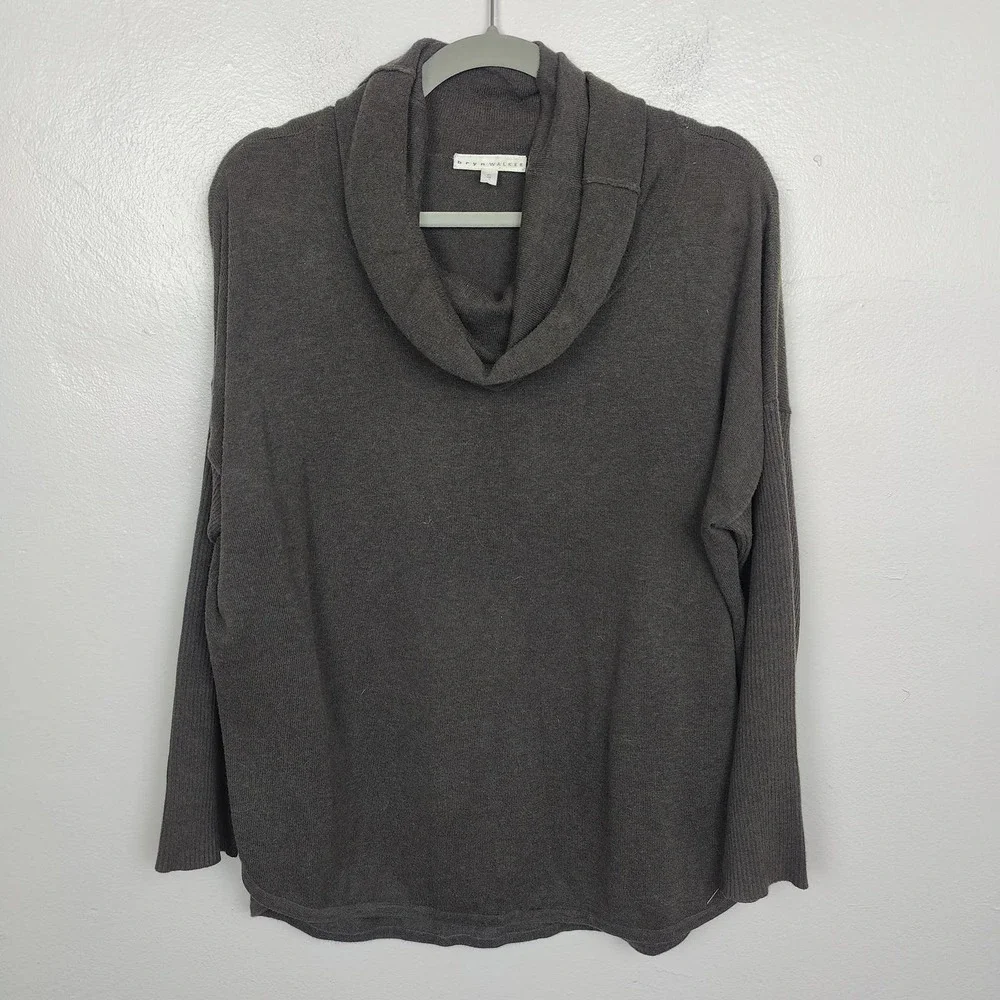 Bryn Walker Sweater Womens Small Dark Brown Taupe 100% Cotton Cowl Neck